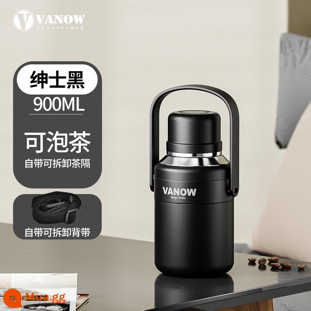 Bình giữ nhiệt Vanow Anh dung tích lớn bé gái 2023 mới cho trẻ sơ sinh cốc nước inox ấm đun nước cho trẻ em - Gentleman Black 900ml (có thể xách hoặc đeo sau lưng)