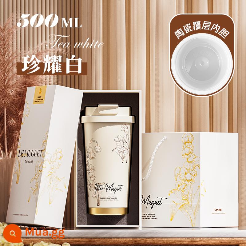 Vanow Lily Of The Valley Mới Cách Nhiệt Cà Phê Gốm Lót Bé Gái Cao Cấp Ống Hút Cốc Nước Quà Tặng Sinh Nhật - Zhenyao White 500ml [lót gốm + bao bì hộp quà tặng]