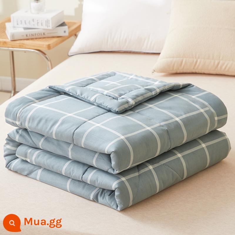 Cotton có thể giặt được mùa hè mát chăn điều hòa không khí đôi có thể giặt bằng máy cho trẻ em độc thân ký túc xá sinh viên mùa hè chăn mỏng - Lưới lớn màu xanh vuông