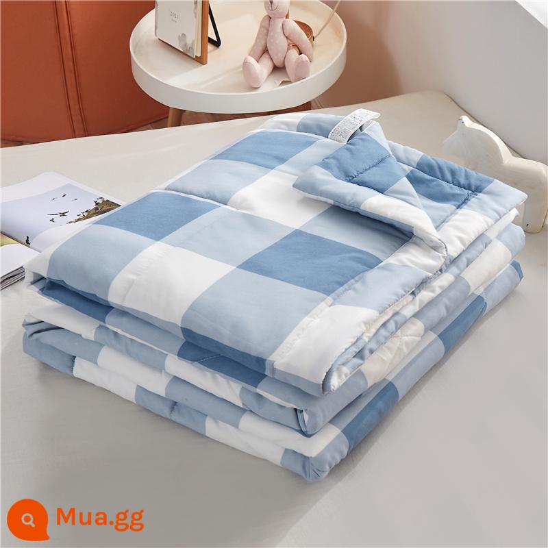 Cotton có thể giặt được mùa hè mát chăn điều hòa không khí đôi có thể giặt bằng máy cho trẻ em độc thân ký túc xá sinh viên mùa hè chăn mỏng - Ca rô lớn màu xanh nhạt