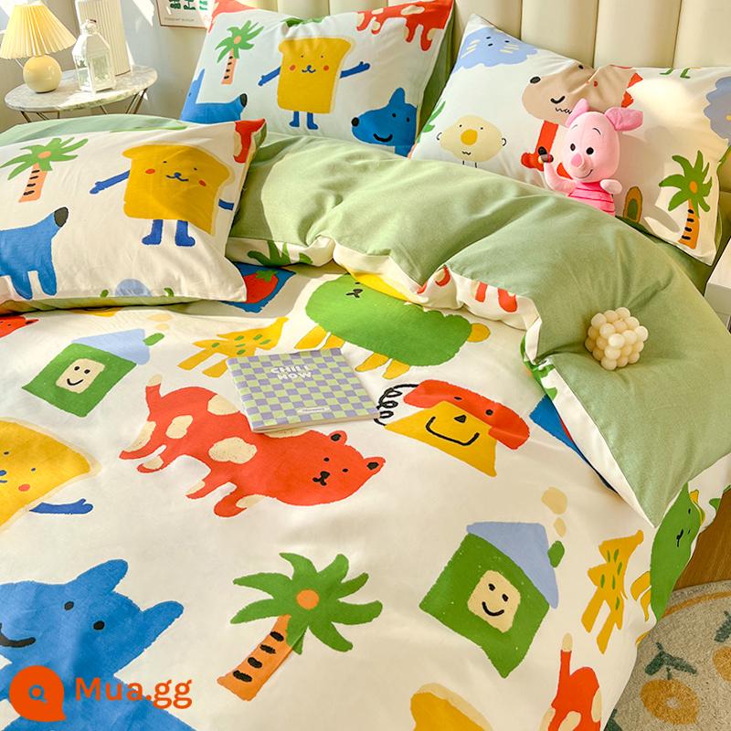 Disney Mickey Giường Cotton Bộ 4 Bộ 100 Cotton Bộ Đồ Giường Trẻ Em Bộ 3 Món Nam Vỏ Chăn Trang Bị tấm Tấm 4 - Trang trại tuyệt vời của J