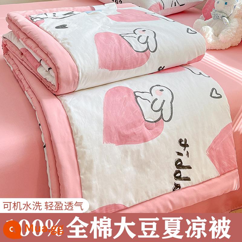 Mùa hè cotton nguyên chất có thể giặt bằng máy đôi mùa hè mát mẻ chăn ba hoặc bốn mảnh bộ đơn ký túc xá sinh viên mỏng chăn điều hòa không khí - YJY Yêu Thỏ Hồng