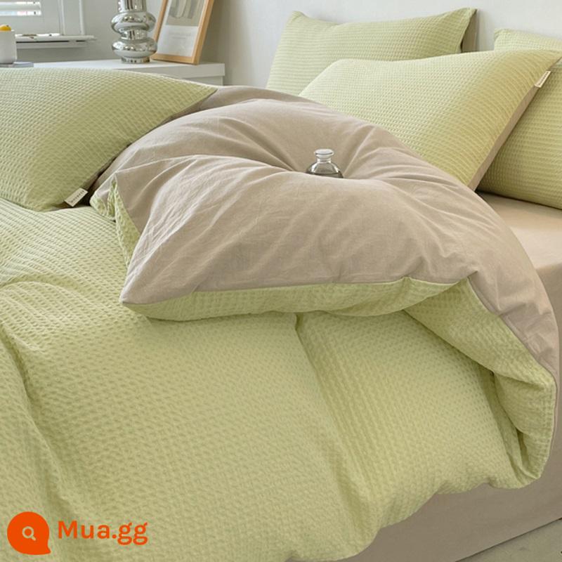 Ánh sáng sang trọng cao cấp chất lượng cao waffle giường cotton 4 món 100 cotton chăn ga gối ký túc xá 3 mảnh Bộ chăn ga 4 - CW Waffle-Tre xanh