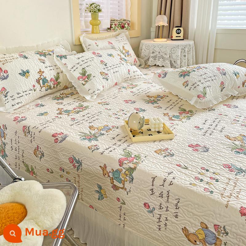 Phong Cách Công Chúa Giường 100 Cotton Bộ 4 Món Cotton Nguyên Chất Cao Cấp Trải Giường Bộ Chăn Ga Gối 2022 Mới Chấm Bi Vỏ Chăn 4 - Chú thỏ vườn NYY