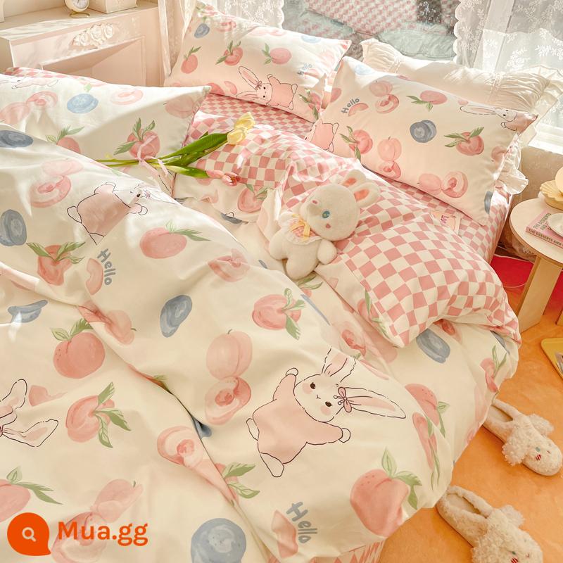 Dễ Thương Giường Cotton 4 Bộ Cotton 100 Trẻ Em Bé Gái Ký Túc Xá Chăn Ga Gối Bộ 3 Ga Giường Trang Bị Vỏ Chăn 4 - MX Đào Thỏ