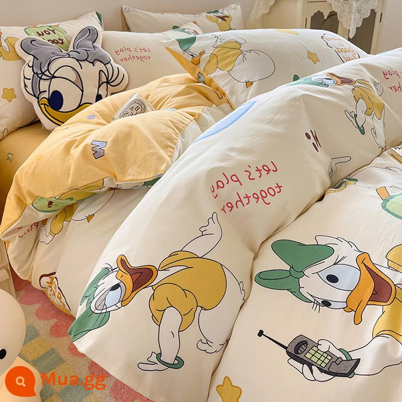 Công Chúa Disney Giường Cotton Nguyên Chất Bộ 4 Bộ 100 Cotton Chăn Ga Gối Trẻ Em Ký Túc Xá 3 Mảnh Ga Giường Nữ Vỏ Chăn 4 - MC Hạnh Phúc Daisy