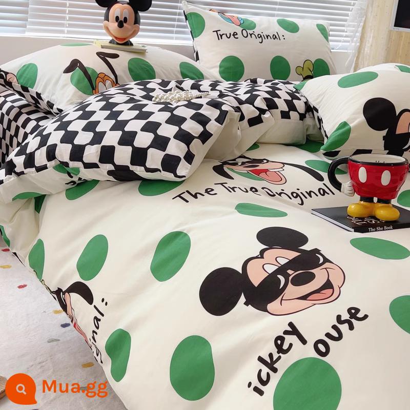 Bộ bốn mảnh giường cotton Disney 100 cotton Bộ đồ giường trẻ em ký túc xá Bộ ba mảnh chăn ga gối nam được trang bị tấm 4 - XSG chấm xanh bay cao