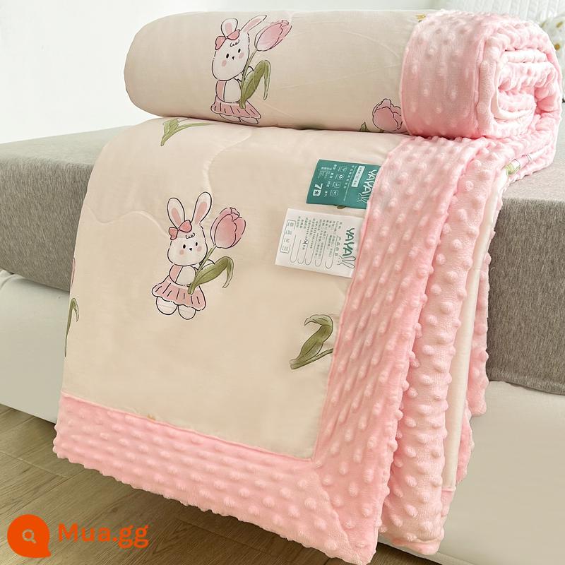 Bông mùa hè cotton nguyên chất hạt đậu chăn nhỏ có thể giặt bằng máy đậu tương mùa hè chăn mát trẻ em độc thân mùa xuân và mùa thu điều hòa không khí chăn mỏng - YYJF thỏ may mắn