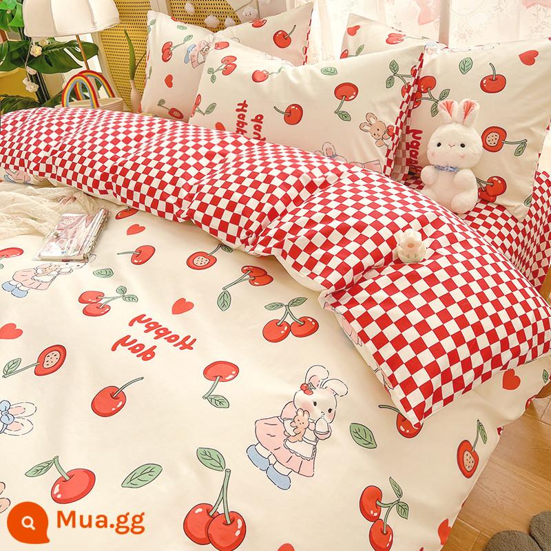 Ins vỏ chăn bông nguyên chất 150x200 mảnh đơn con đơn 100 cotton 1.5m vỏ chăn ga trải giường nữ 200x230 - L thỏ anh đào