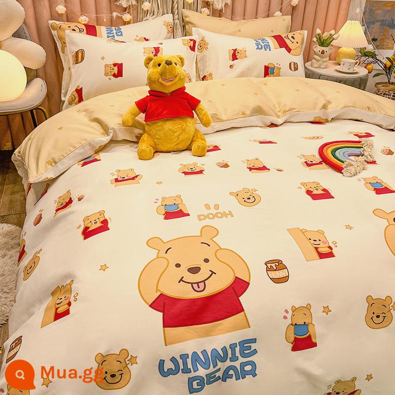 Công Chúa Disney Giường Cotton Nguyên Chất Bộ 4 Bộ 100 Cotton Chăn Ga Gối Trẻ Em Ký Túc Xá 3 Mảnh Ga Giường Nữ Vỏ Chăn 4 - L biểu hiện gấu