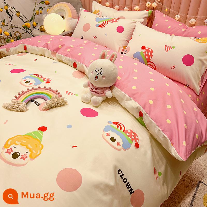 Disney Mickey Giường Cotton Bộ 4 Bộ 100 Cotton Bộ Đồ Giường Trẻ Em Bộ 3 Món Nam Vỏ Chăn Trang Bị tấm Tấm 4 - Búp bê chú hề J