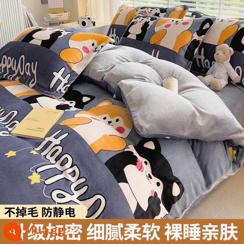 Lông cừu san hô vỏ chăn đơn sữa flannel chăn lõi bao nhung 2 mặt đôi đơn mùa đông ấm áp làm dày - Ngày hạnh phúc (dày và nhung)