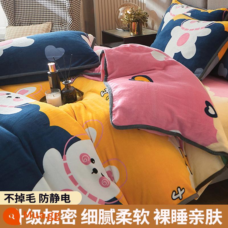 Lông cừu san hô vỏ chăn đơn sữa flannel chăn lõi bao nhung 2 mặt đôi đơn mùa đông ấm áp làm dày - Thỏ cầu vồng (dày và sang trọng)