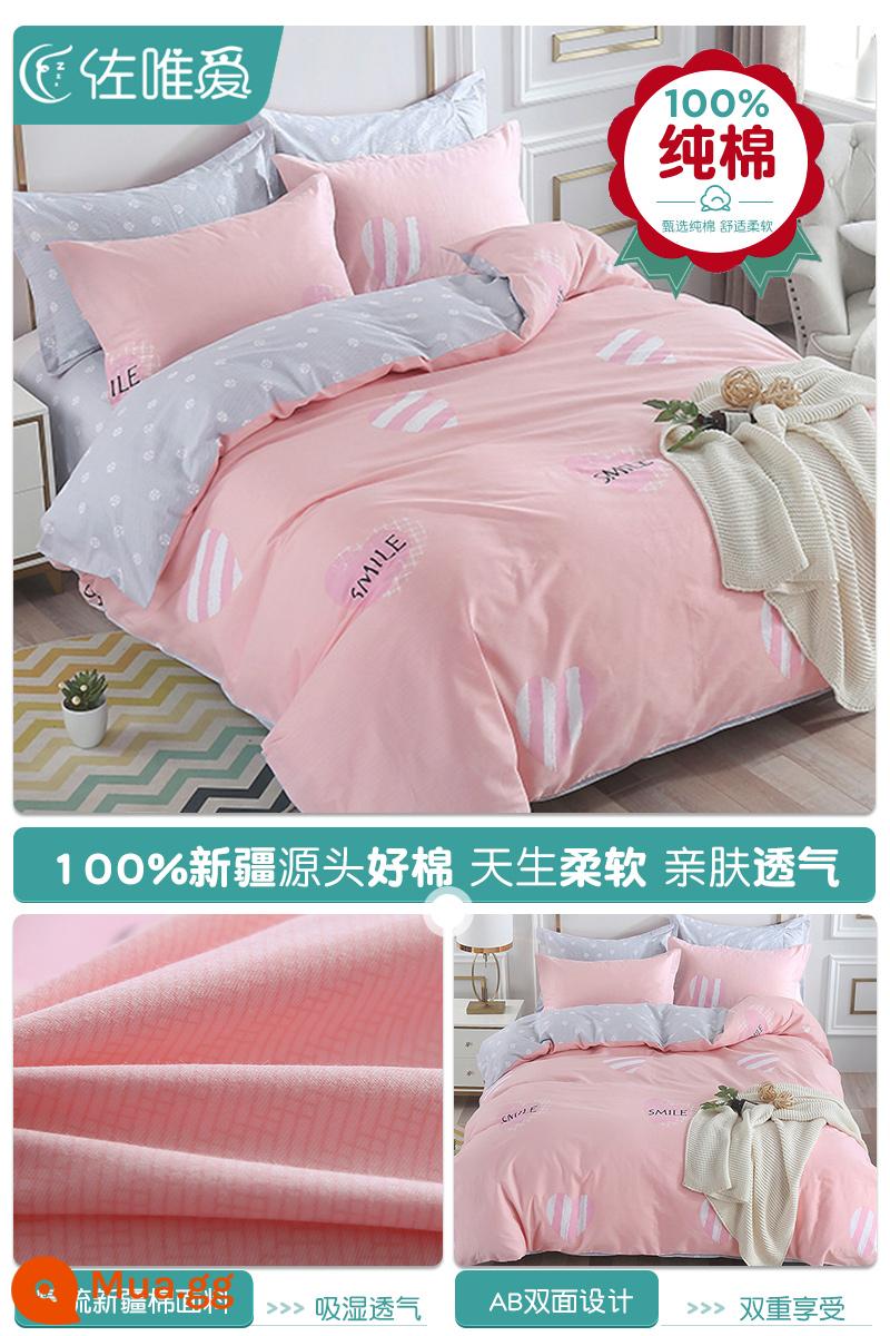 Cotton nguyên chất vỏ chăn đơn mảnh 100 tấm bông mùa đông ký túc xá đơn vỏ chăn 150x200x230 đôi chăn đơn bộ - Người yêu màu hồng - đỏ