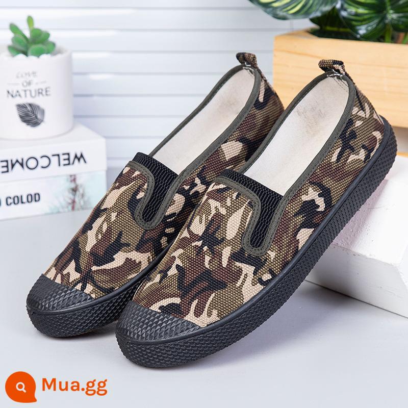 Jiefang Giày Nam Slip-on Giày Vải Ngụy Trang Giày Chống Trơn Trượt Cao Su Chịu Mài Mòn Giày Công Trường Làm Việc Giày Bảo Hộ Lao Động - Đáy gân bò ⭐ màu cà phê [đáy vỡ và thay cái mới, có thể đeo được 6 năm]