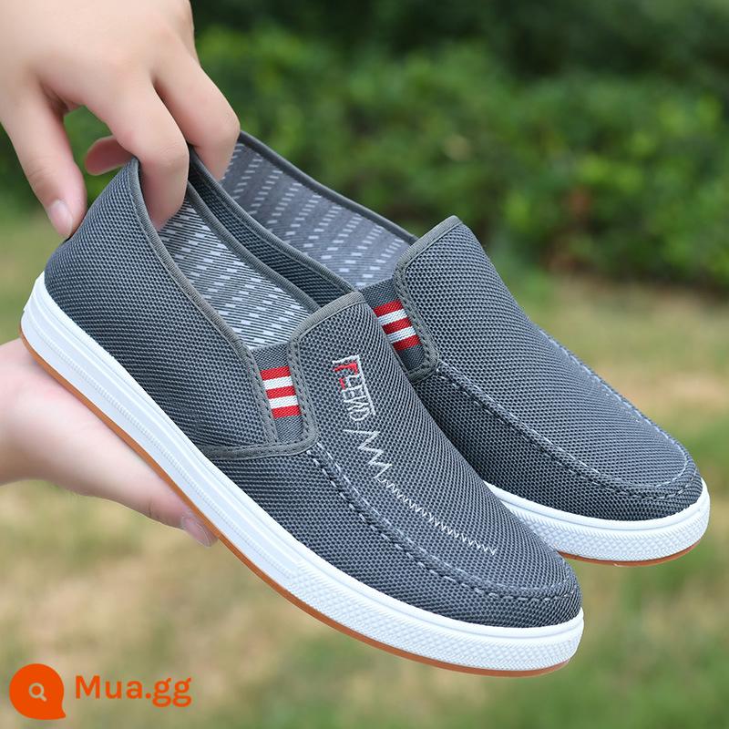 Nam Mùa Hè Lưới Thoáng Khí Nam Giày Slip On Cũ Bắc Kinh Giày Vải Nam Giày Đế Gân - A09-xám [đế gân bò]