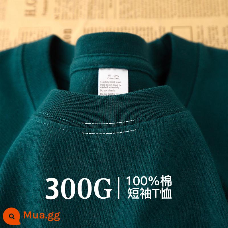 300g cotton nguyên chất nặng mùa hè đường viền cổ nhỏ Áo thun ngắn tay kiểu Mỹ dành cho nam và nữ màu trơn dày đục rộng kích thước lớn hợp thời trang - Màu xanh đậm [nặng 300g]