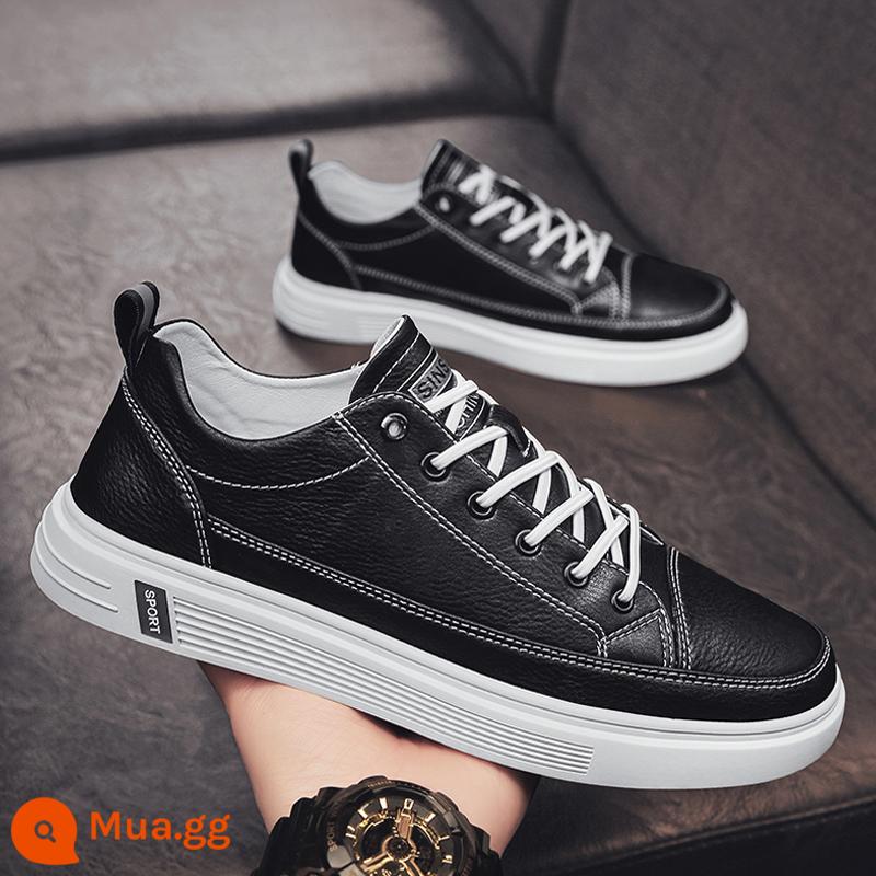 Giày Nam Mùa Hè 2023 Mùa Xuân Mới Tất Nam Giày Da Thể Thao Sneaker Sneaker Trắng Giày Hợp Thời Trang - Đen [phong cách thời trang]