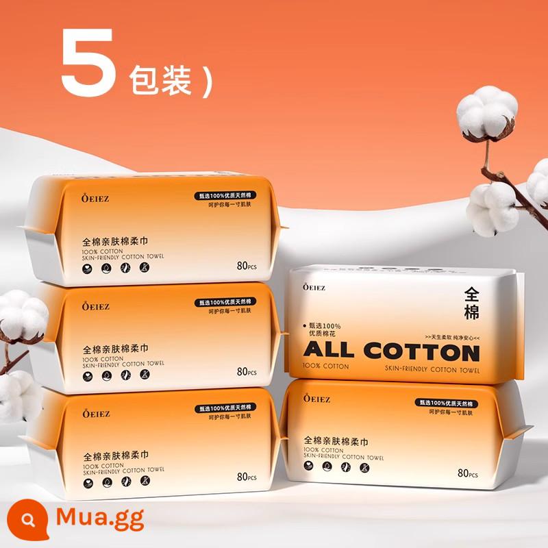 [10 cuộn] khăn mặt cotton nguyên chất làm sạch và lau mặt dùng một lần cho nam và nữ cửa hàng flagship chính hãng - 100% cotton]/dệt trơn siêu mềm 80 miếng*5 gói