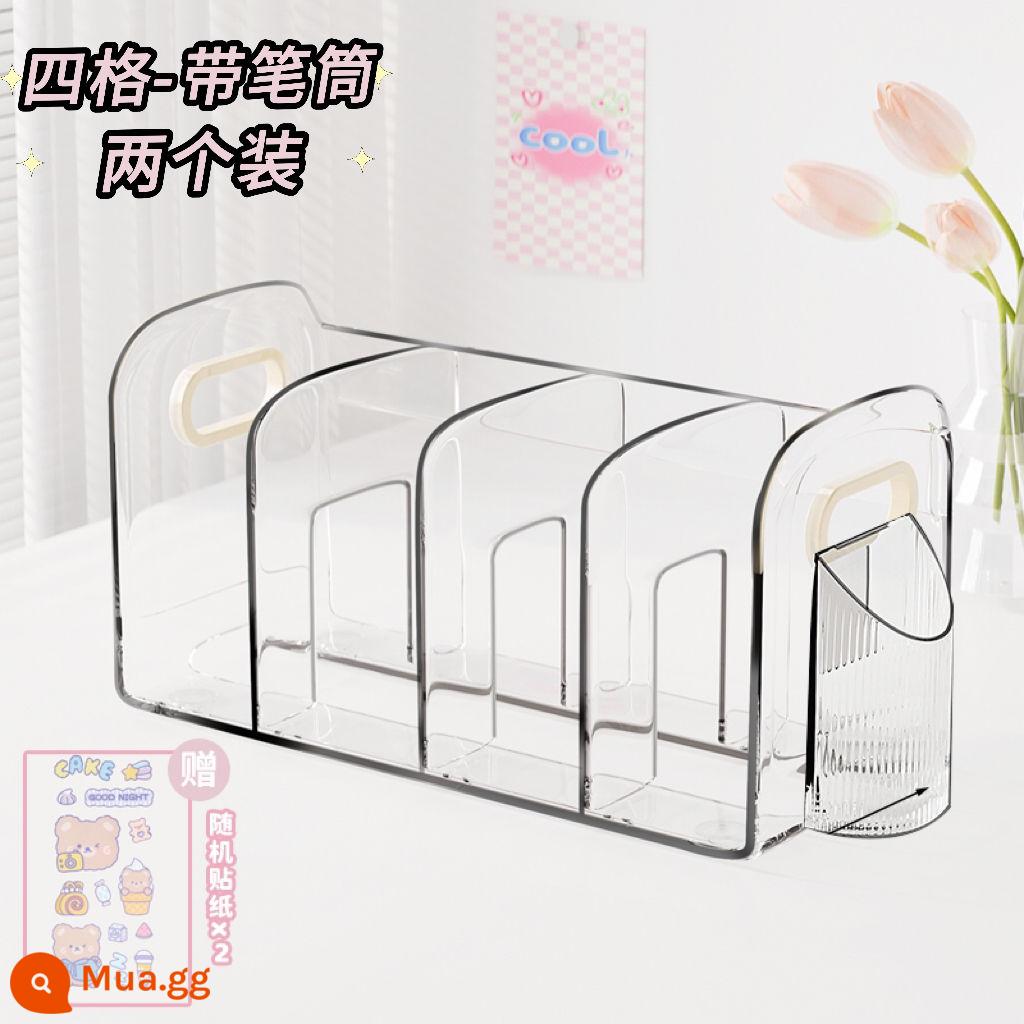 Máy Tính Để Bàn Giá Sách Kệ Sách Hộp Bảo Quản Trong Suốt Sách Học Sinh Để Bàn Chia Acrylic Bút Có Giá Để Đồ - Gói 2 chiếc [đi kèm miếng dán Chirmi] ❤️Bốn ngăn trong suốt + hộp đựng bút [cực dày và chống rơi/đẹp và dễ sắp xếp]