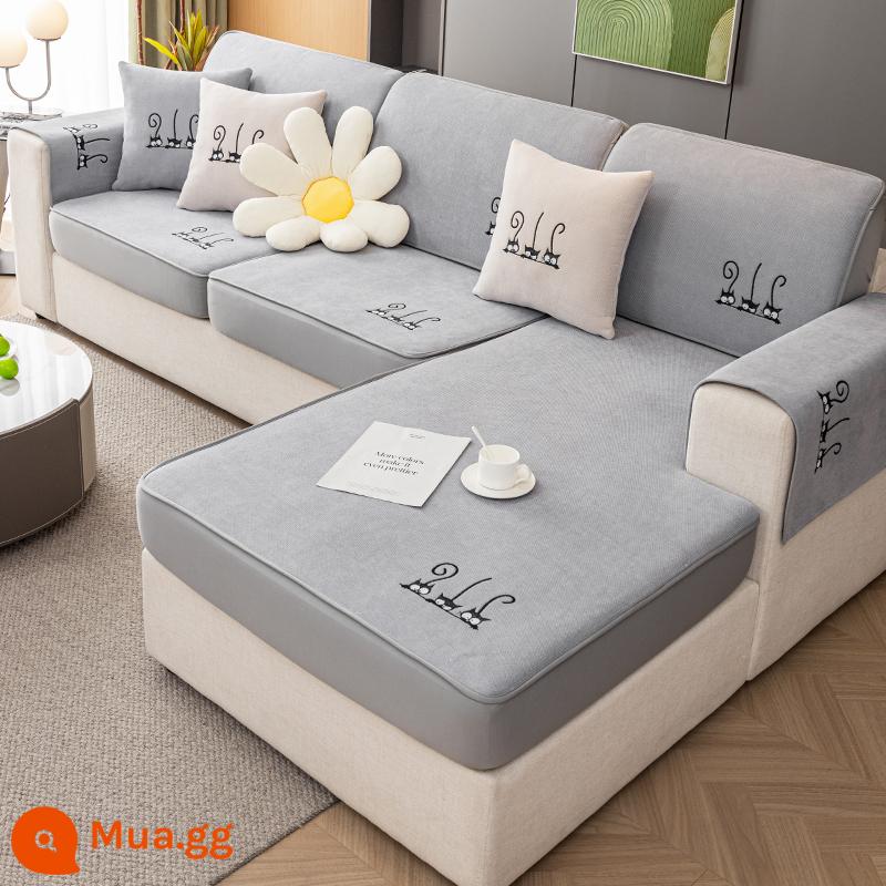 Vỏ bọc ghế sofa Vỏ đàn hồi đa năng bao gồm tất cả các mùa 2023 Đệm sofa gỗ nguyên khối mới - W ba con mèo (vải sofa) - xám nhạt