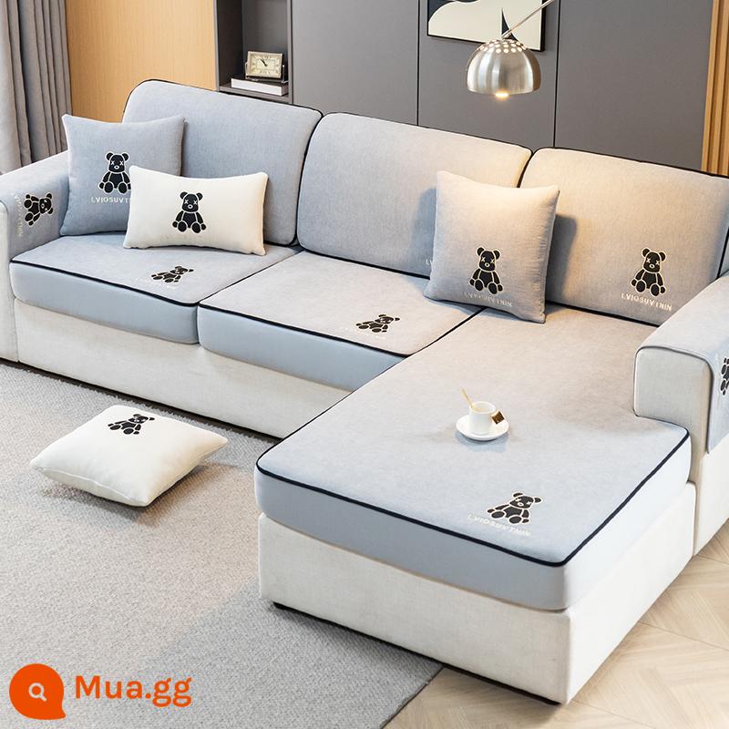 Vỏ bọc ghế sofa Vỏ đàn hồi đa năng bao gồm tất cả các mùa 2023 Đệm sofa gỗ nguyên khối mới - W Trendy Bear (Sofa Fit)-Xám nhạt