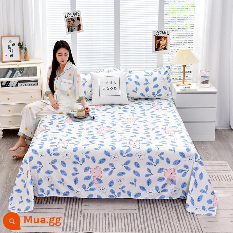 Tấm ga trải giường cotton đã giặt một mảnh mùa đông đôi chải chăn đơn Kang vỏ gối đơn ký túc xá sinh viên giường đơn ba món - gấu lá