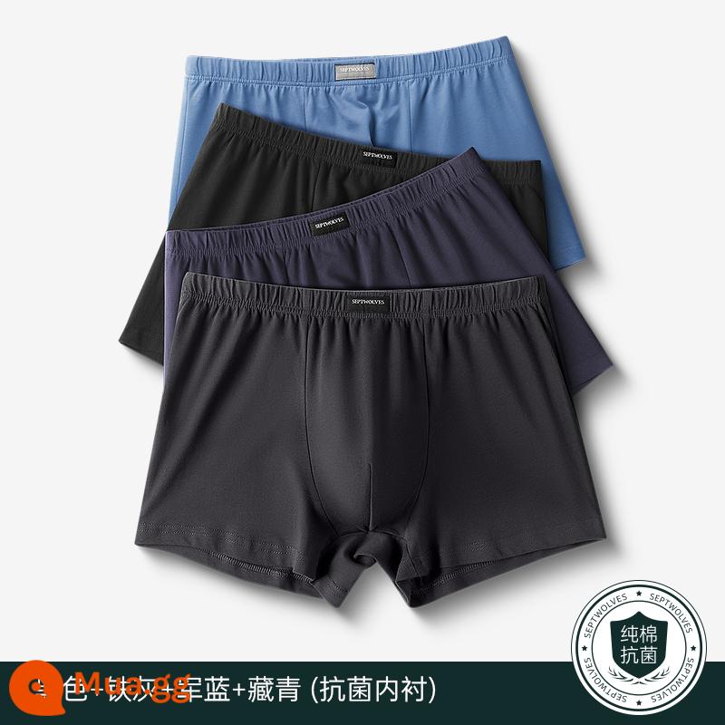 Septwolves Quần Lót Nam Bé Trai Cotton Kháng Khuẩn Boxer Nam Đầu Boxer Nam Cotton Rời Quần Short - [Hình ảnh chính Giảm giá · Cotton nguyên chất kháng khuẩn] Đen + Xám sắt + Xanh quân đội + Xanh hải quân