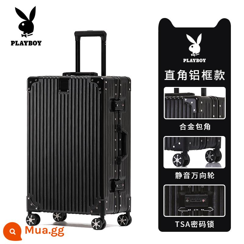 Vali Playboy nữ khung nhôm 24 inch mới trường hợp xe đẩy bánh xe đa năng bền bỉ hộp du lịch hộp du lịch - Khung nhôm màu đen[hình ảnh chính]