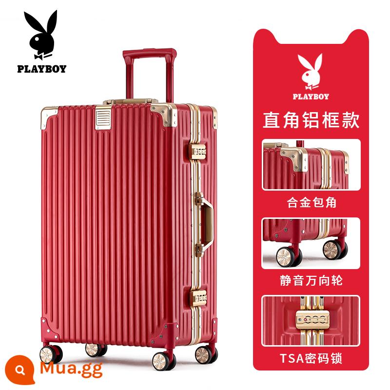 Vali Playboy nữ khung nhôm 24 inch mới trường hợp xe đẩy bánh xe đa năng bền bỉ hộp du lịch hộp du lịch - Đỏ [ Viền Vàng Hồng]