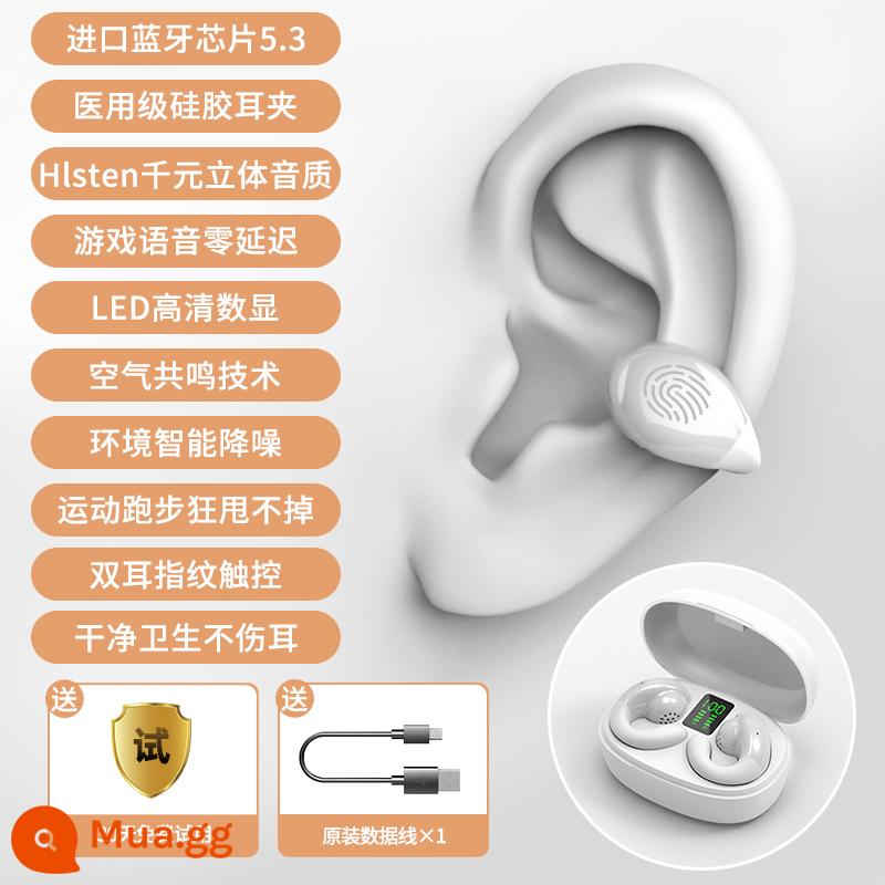 Tai nghe bluetooth không dây dẫn truyền xương 2022 kiểu dáng mới không in-ear chất lượng cao thời lượng pin siêu dài thích hợp cho Apple và Huawei - Màu trắng sữa [khỏe mạnh và không vướng tai + thoải mái và không rò rỉ âm thanh + không đau khi đeo lâu + màn hình kỹ thuật số thông minh]