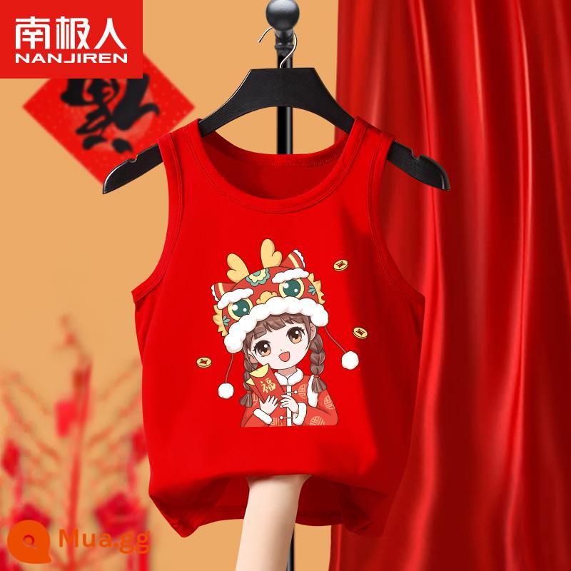 Áo vest đỏ trẻ em nội y mùa thu đông cho bé trai và bé gái Năm mới cotton nguyên chất Năm con rồng Năm con rồng Quần áo năm mới lớn cho trẻ em - [Áo vest bông đỏ năm mới] Mũ may mắn màu đỏ cho bé gái