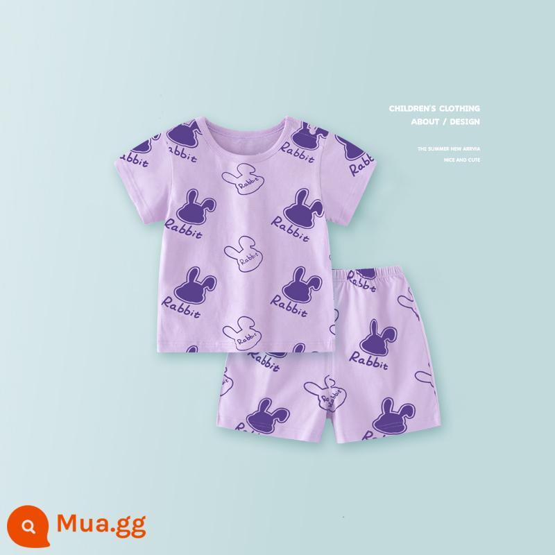 Bộ quần áo ngắn tay 2 món trẻ em cotton bé trai mùa hè quần short mùa hè bé gái Bộ đồ ngủ mùa hè cho bé quần áo mặc ở nhà cho bé - Bộ đồ ngắn tay khoai môn đầu thỏ tím