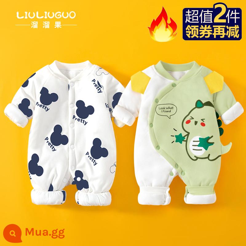 2 món đồ sơ sinh quần áo thu đông jumpsuit bé sơ sinh bộ đồ lót bông cho bé đi chơi từ tháng 3 đến tháng 3 - Bông mỏng (chuột hoạt hình + khủng long xanh)