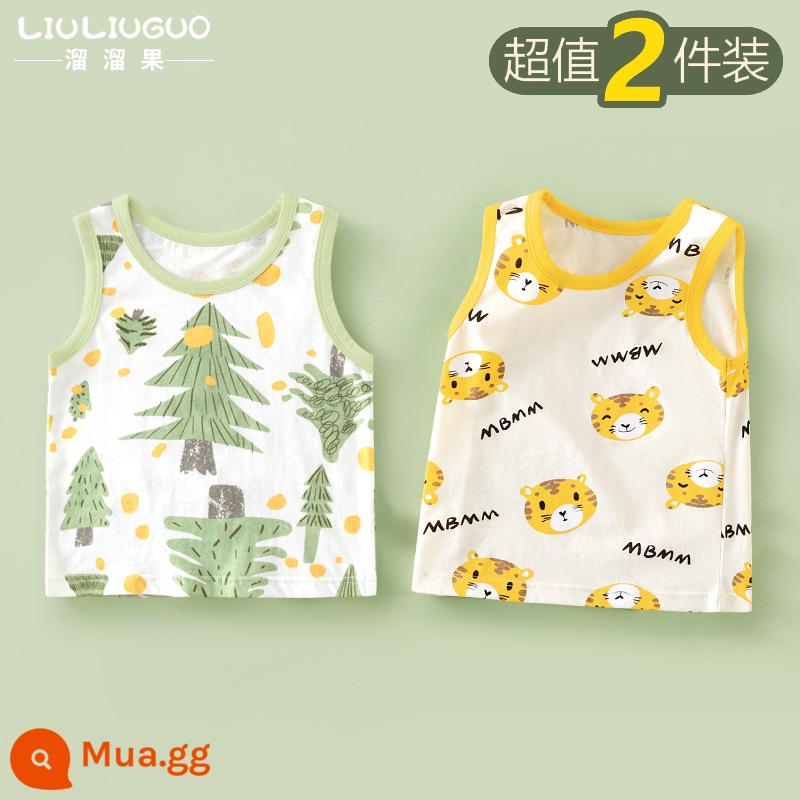 Áo Vest Cho Bé Mùa Hè Mỏng Phần Cotton Áo Vest Trẻ Em Bên Trong Mặc Bé Gái Sling Không Tay Bé Trai Đáy Mùa Hè - Áo vest ngắn tay (Rừng nhỏ + Tiểu hổ)