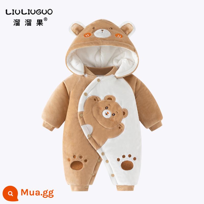 Cô gái bé jumpsuit mùa thu và mùa đông phù hợp với trẻ sơ sinh quần áo mùa đông đi ra ngoài trăng tròn công chúa siêu phong cách phương tây quần áo mùa đông - Gấu nhung ôm ấm áp