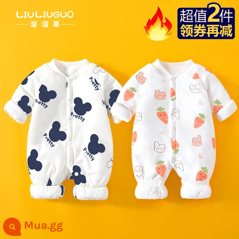 2 món đồ sơ sinh quần áo thu đông jumpsuit bé sơ sinh bộ đồ lót bông cho bé đi chơi từ tháng 3 đến tháng 3 - Bông mỏng (chuột hoạt hình + cà rốt thỏ)