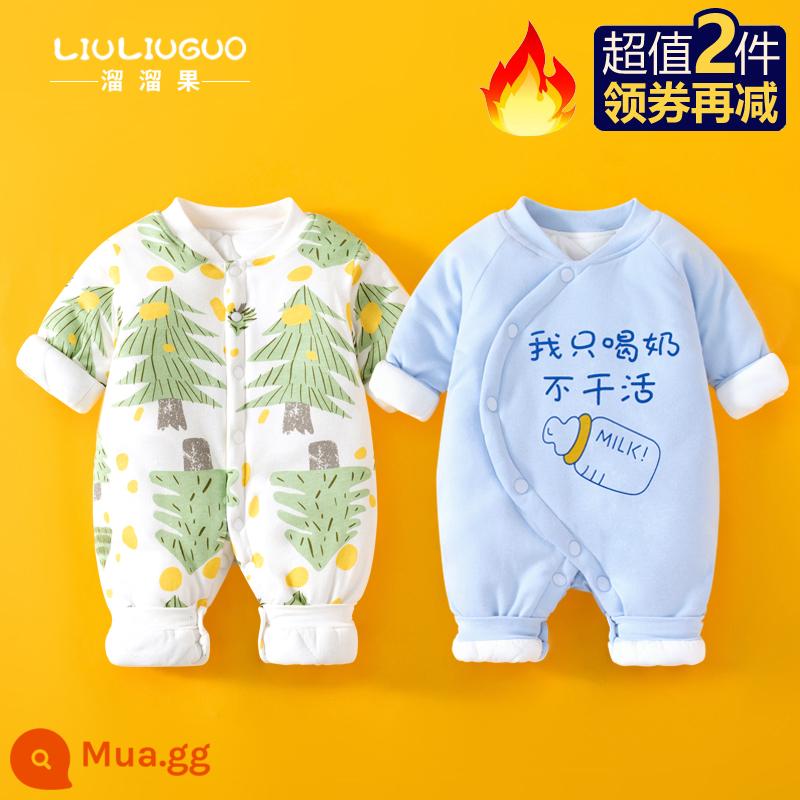 2 món đồ sơ sinh quần áo thu đông jumpsuit bé sơ sinh bộ đồ lót bông cho bé đi chơi từ tháng 3 đến tháng 3 - Bông mỏng (rừng nhỏ + xanh chỉ uống sữa)