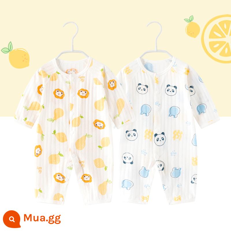 2 miếng thỏ sơ sinh quần áo trẻ em nam và nữ áo liền quần mùa xuân và mùa thu trẻ sơ sinh cotton nguyên chất dài tay quần áo mùa xuân - Tay áo dài mỏng (Little Bear Pear + Little Panda)