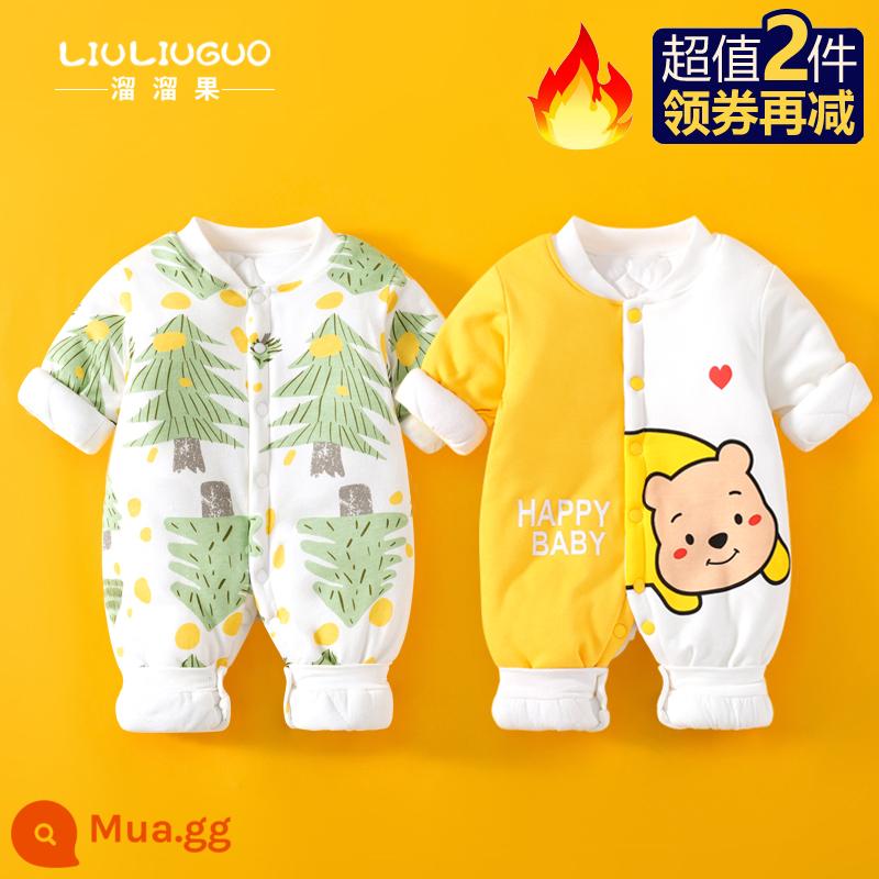 2 món đồ sơ sinh quần áo thu đông jumpsuit bé sơ sinh bộ đồ lót bông cho bé đi chơi từ tháng 3 đến tháng 3 - Bông mỏng (rừng nhỏ + gấu vui)