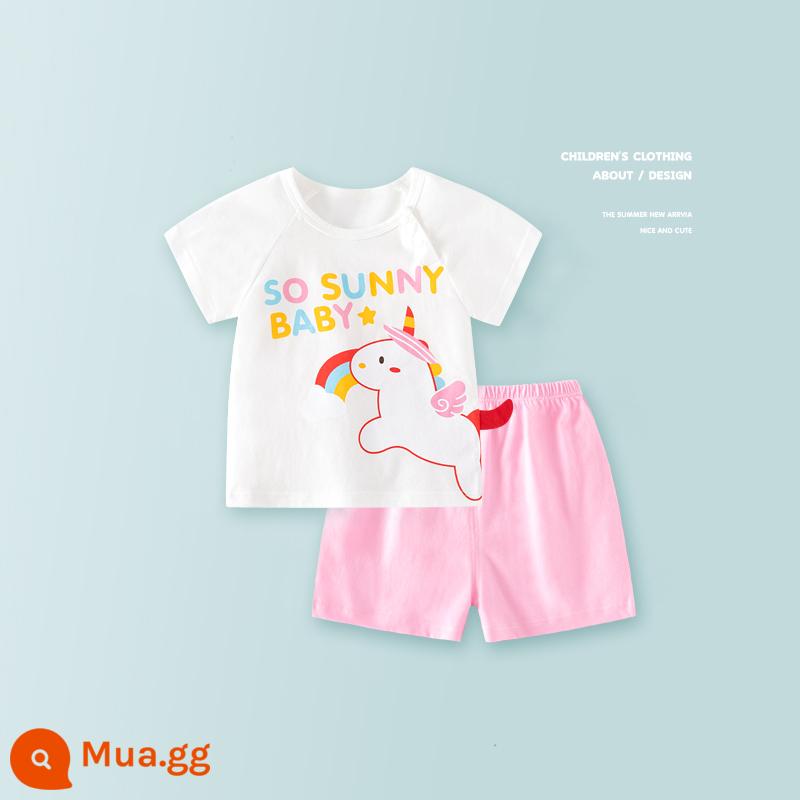 Bộ quần áo ngắn tay 2 món trẻ em cotton bé trai mùa hè quần short mùa hè bé gái Bộ đồ ngủ mùa hè cho bé quần áo mặc ở nhà cho bé - Bộ đồ kỳ lân tay ngắn