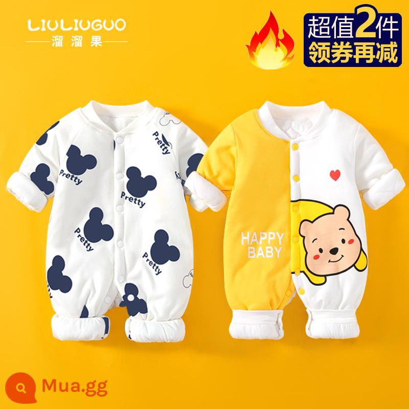 2 món đồ sơ sinh quần áo thu đông jumpsuit bé sơ sinh bộ đồ lót bông cho bé đi chơi từ tháng 3 đến tháng 3 - Bông mỏng (chuột hoạt hình + gấu vui vẻ)