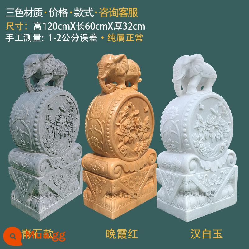 Cổng khắc đá Bến tàu Han Baiyu Hao Du Drum Stone House of House Slashing Town Blue Stone Villa Gate Stone Drum Lion - Chiều cao chú voi nhỏ: 120cm chất liệu đơn