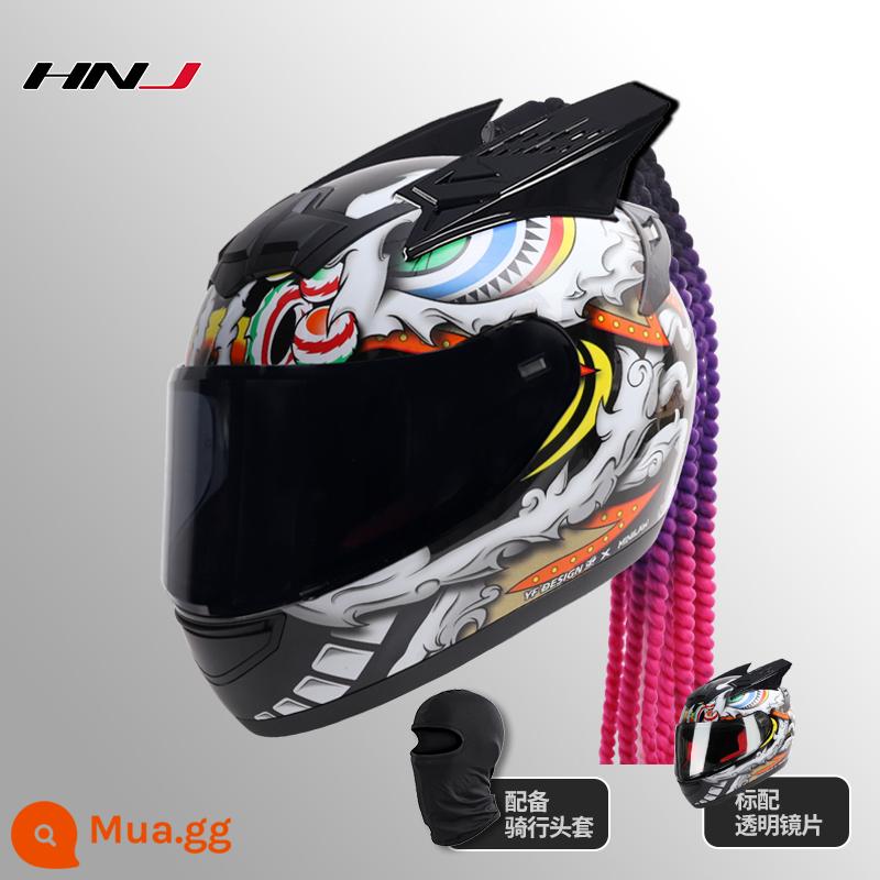 HNJ Mũ Bảo Hiểm Nam Xe Máy Điện Mùa Đông Cá Tính Thoáng Mát Xe Máy Rider Bluetooth Full Mũ Bảo Hiểm Bốn Mùa Mũ Bảo Hiểm Nữ - Sự thức tỉnh của sư tử đen sáng (có màng trắng + màng đen miễn phí + mũ đội đầu) + sừng đen + bím tóc bẩn 1#