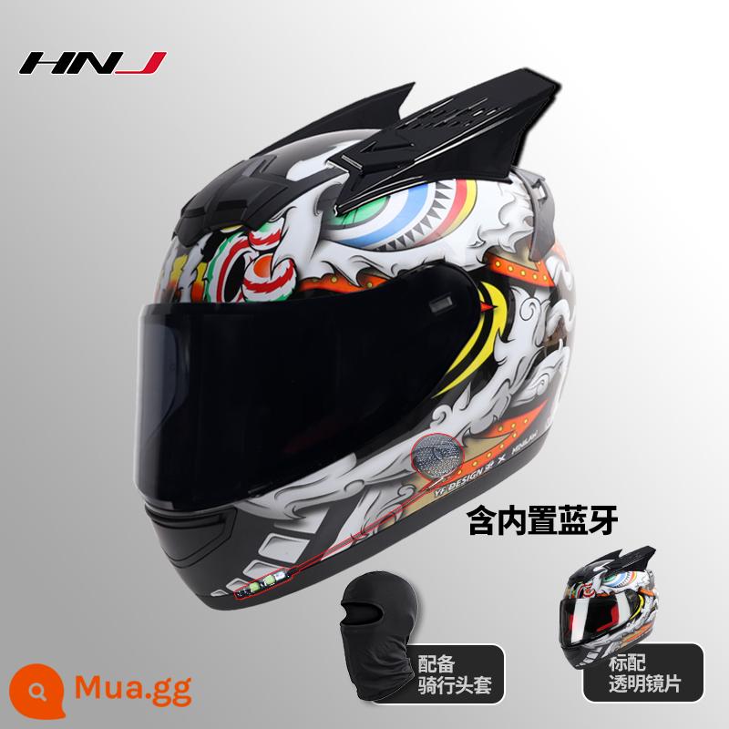 HNJ Mũ Bảo Hiểm Nam Xe Máy Điện Mùa Đông Cá Tính Thoáng Mát Xe Máy Rider Bluetooth Full Mũ Bảo Hiểm Bốn Mùa Mũ Bảo Hiểm Nữ - Đánh thức sư tử đen sáng (có phim trắng + phim đen miễn phí + mũ đội đầu) + góc đen + Bluetooth tích hợp