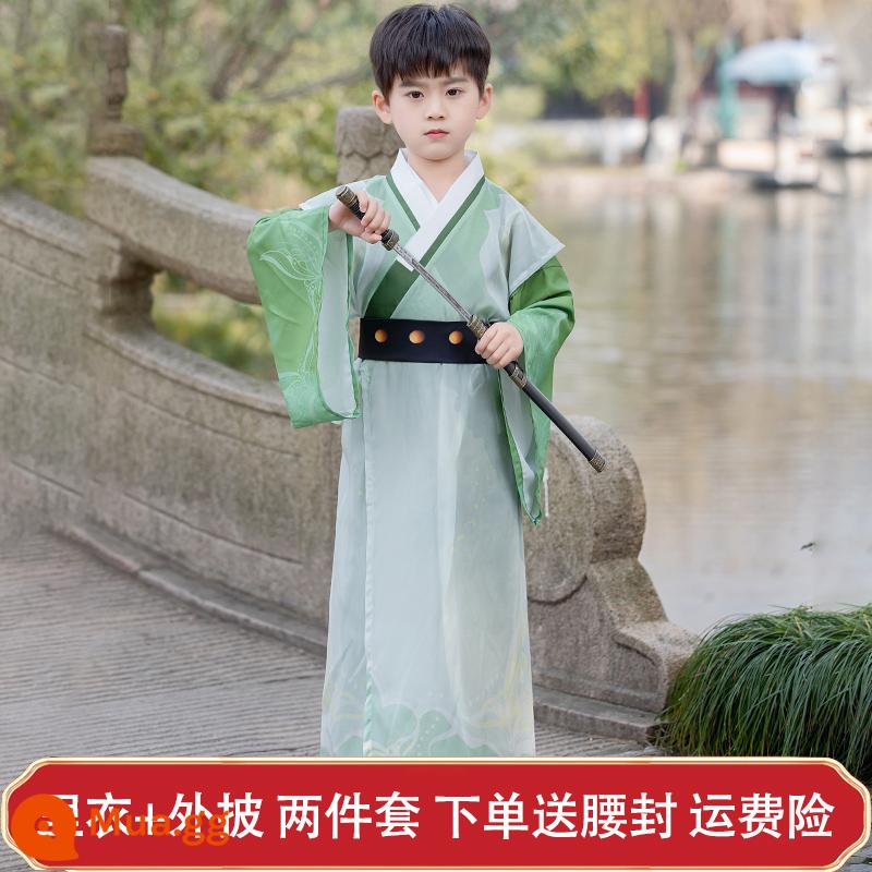 Hanfu Boys and Girls Summer 2023 New Men and Children Quần áo truyền thống Trung Quốc cổ đại của Trung Quốc Tang Suit Trang phục biểu diễn của phụ nữ Phong cách mùa hè - Yinshi - phong cách nam (áo khoác bên trong + khăn choàng bên ngoài) + thắt lưng