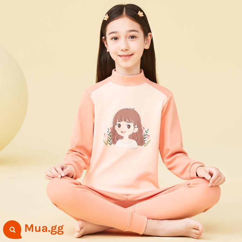 Catman Bé Gái Quần Áo Mùa Thu Quần Vệ Sinh Trẻ Em Lớn Bé Gái Cotton Bộ Đồ Lót Trẻ Em Thanh Thiếu Niên Cotton Nguyên Chất Bộ Đồ Ngủ Áo Len Cotton - M38071 - Cổ trung tâm