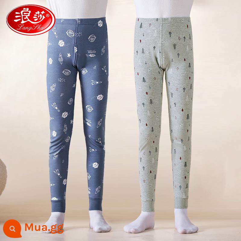 Quần vệ sinh trẻ em Langsha bé trai và bé gái cotton nguyên chất mùa xuân thu quần giữ nhiệt đơn bé trai quần cotton dòng đồ ngủ trẻ em cỡ vừa và lớn - Hành tinh xanh nam + Cây thông Noel