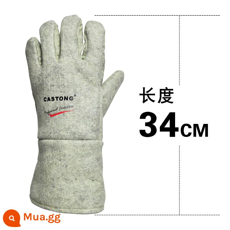 Găng tay chịu nhiệt độ cao Caston 500 độ cách nhiệt chống cháy dày lò nướng phòng thí nghiệm công nghiệp mở rộng chống bỏng - Mẫu cũ loại thường 34 cm 1 đôi