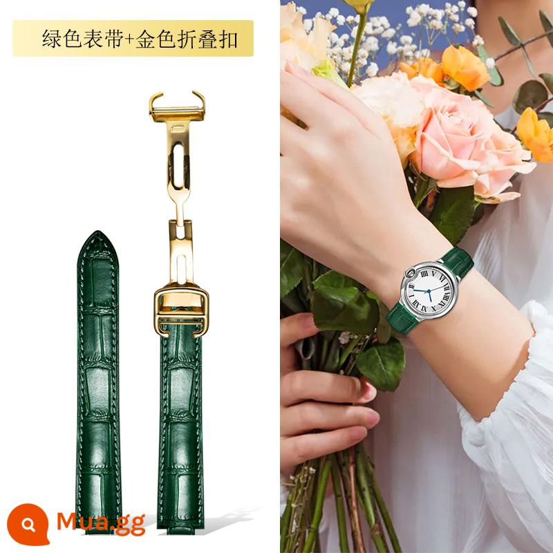 Dây đeo Langdong phù hợp với Cartier Dây đeo bóng màu xanh da bò Cartier Dây đeo màu hồng da bò thật - Dây đeo màu xanh lá cây + khóa gấp vàng